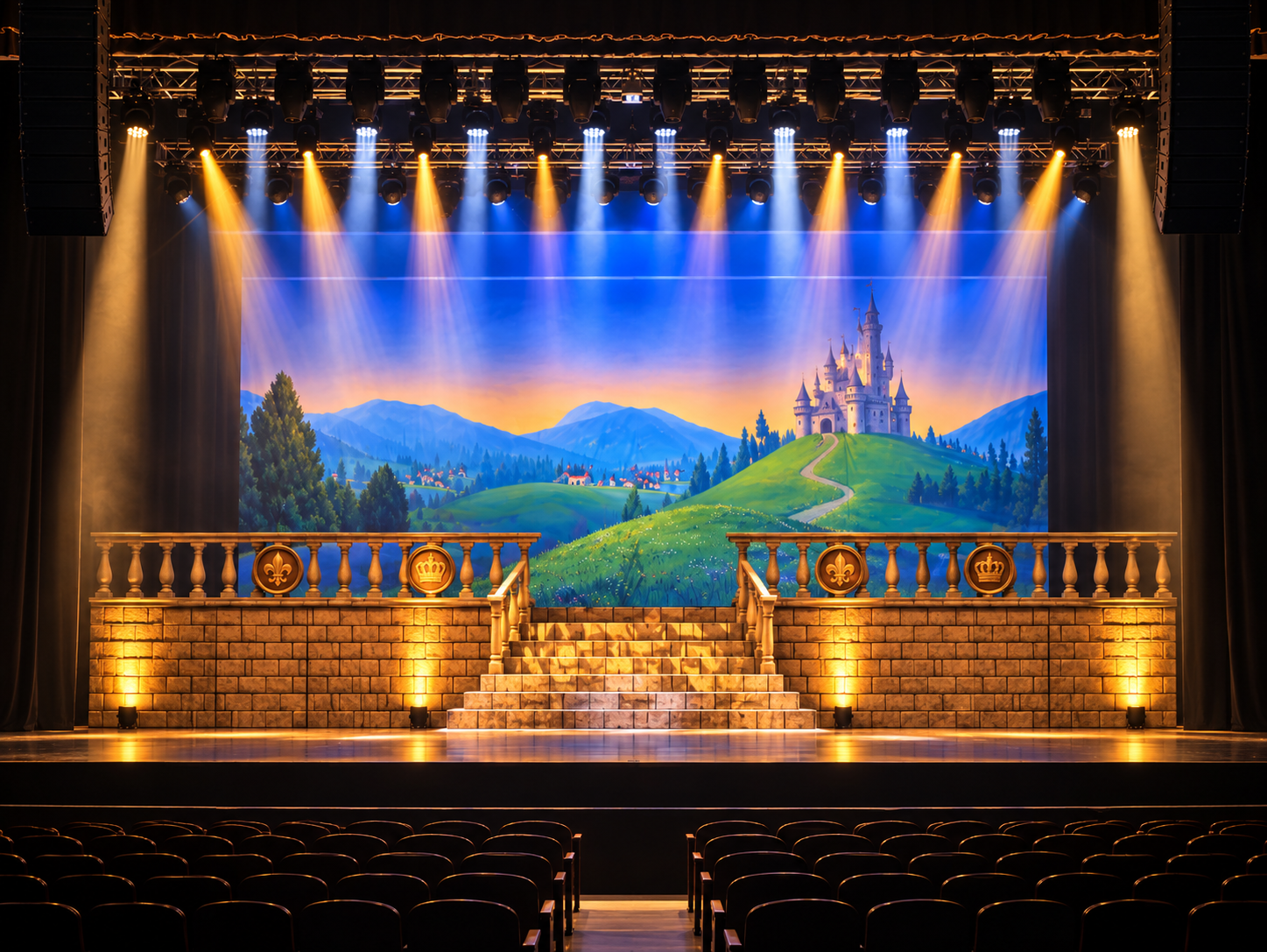 Newark Symphony Hall — scenic theatrical stage under warm and blue lighting