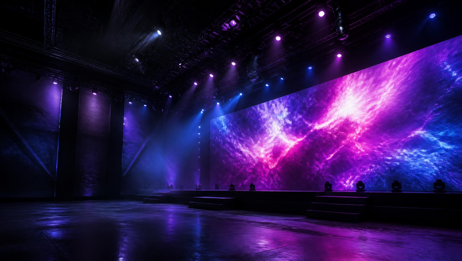 Stage environment with lighting and LED